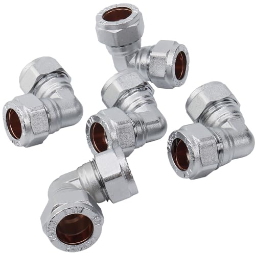 LTWFITTING Krompläterad 90 grader 15 mm OD komprimering armbåge, mässing komprimering montering (paket med 5)