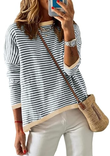 Cuptacc Pull Femme Chic et Elegant Hauts T-Shirts à Manches Longues Femme Automne Top Col Rond Tunique Femme Longue