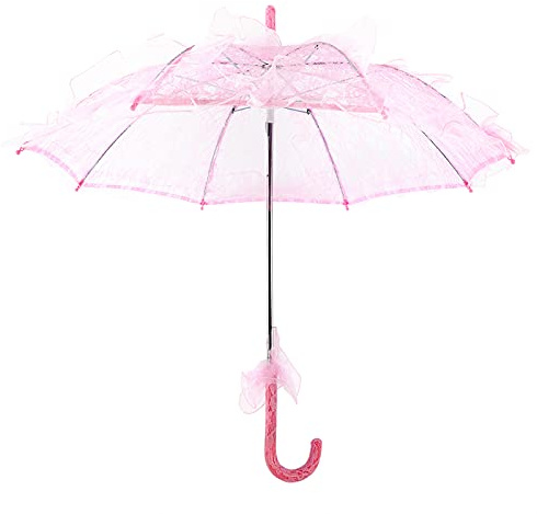 TYCIONG Parapluie en Dentelle Parasol Vintage Mariage Parapluie de Mariée pour Décoration Photo Dame Costume Fête des Années 1920 (Rose)