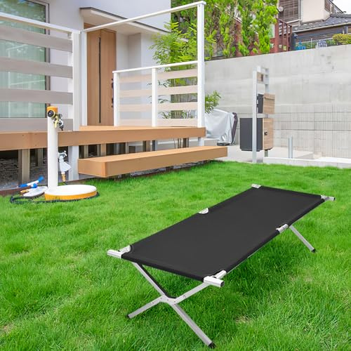 OHMG Lit de Camping Pliable Robuste,Lit de Camp Pliant et Hamacs,Ultra léger Charge Jusqu'à 200 kg,Grande Surface de Couchage190*64cm,Pêche Extérieur Jardin Intérieur Voyages pour Adultes (Noir)