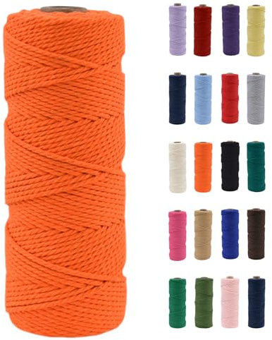POPOYU Cordón de macramé de 2 mm, cuerda de macramé de algodón natural de 100 m, cuerda de algodón naranja para macramé, cuerda de cuerda para manualidades sin productos químicos para manualidades,