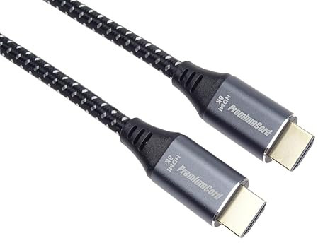 PremiumCord 8K Ultra High Speed ​​HDMI 2.1 Câble M/M 48Gbps avec Ethernet, Résolution Vidéo 8K @ 60Hz, Deep Color, 3D, EDID, ARC, HDR, 3x Blindé, Câble Textile Tressé Plaqué Or, Longueur 10m