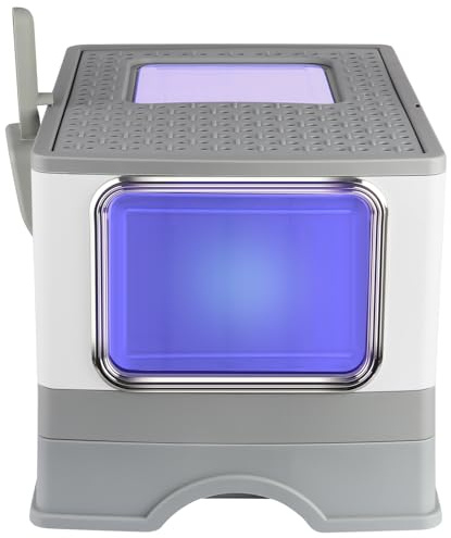 Caja de Arena Cerrada, Asa de Transporte y Pala, Casa de Baño para Gatos con Desinfección UV, Bandeja Desmontable, Cepillo, para Gatos Grandes, Anti-Huellas, B-52 * 39 * 39cm Esterilización - Gris
