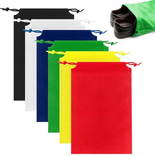 TIECHI 12Pcs Drawstring Shoe Bag, Portable Shoe Bags for Travel, Dust-Proof Medium Packing Cloth Bag, Non-Woven Storage Drawstring Bag for Toy Shoes Boots High Heel Socks (6 Colours)