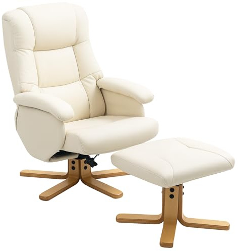 HOMCOM Fauteuil Relax avec Repose-Pied Fauteuil de Relaxation Chaise Relaxant pivotant 360° et Dossier inclinable Chaise TV Charge jusqu'à 120 Kg pour Salon, Chambre, Bureau, crème