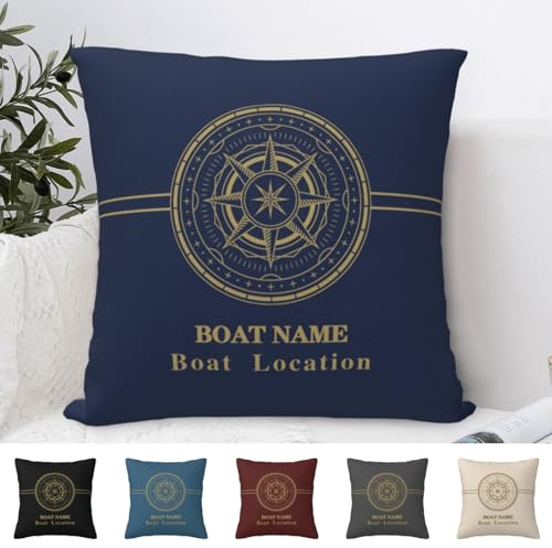 Personalized Nautical Name Pillow Cover Custom Compass Name Cushion Cover Pillow Case for Boat, Lake or Beach House, Car Decorations Sofa Throw Pillow Case Cushion Cover