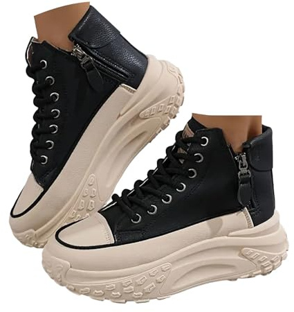 Xbemkste fritidsskor, dam, höga toppar, platåskor med dragkedja, snygga snörskor, bekväma promenadskor, sneakers, damskor med platå