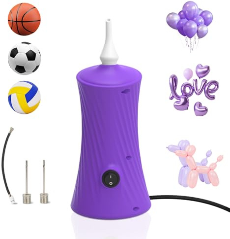 PlusFive Electric Balloon Pump UK Plug, Electric Air Pump for Long Balloons Foil Balloons Sports Balls, Portable Pump for Inflatables Electric Pump for Birthday Wedding Christmas Decorations (Purple)