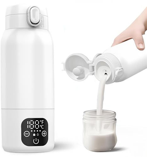 Scaldabiberon Portatile Senza Fili di 500ml, Riscaldamento Rapido Scalda Biberon Neonato Portatile con 11000 mAh Scaldabiberon Elettrico con LCD per Latte Materno e Acqua Regolabile da 35 a 70 °C