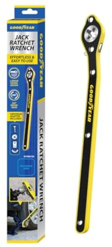 Goodyear Ratchet Wrench Jack Handle, 34cm Scissor Jack Handle with Swivel Head & Universal Adapter, Heavy-Duty Steel, Anti-Corrosion, for Car, SUV, Van Tyre Change (Under 2 Tonnes)
