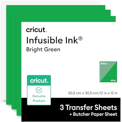 Cricut Infusible Ink - Fogli trasferibili + carta da macellaio, verde brillante, per trasferimenti termici lisci, 30,5 x 30,5 cm, compatibile con Cricut Heat Press, confezione da 3 fogli di