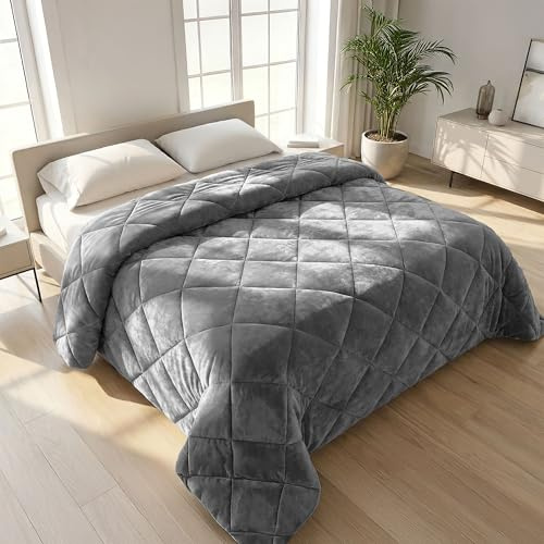 IlGruppone Trapunta Matrimoniale Velluto Retro in Microfibra Piumone Invernale Effetto Piuma 560 Gr/mq Piumino Caldo Due Piazze Inverno Coperta Duck Friendly - Singolo - Antracite