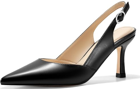 Coutgo Women's Slingback Kitten Heels Closed Pointed Toe Wedding Party Dress Pumps Shoes Black Suede 70