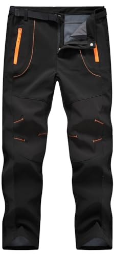 TBMPOY Men's Snow Ski Hiking Pants Waterproof Winter Fleece Lined Pants Camping Skiing Ice Fishing Pants with Belt 02 Thick Black M