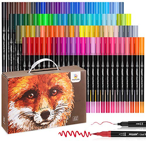 mancola 100 Colori Pennarelli Punta Fine per Acquerello, Pennarelli Doppia Punta per Adulti e Brush Pen Lettering per Colorare, Disegnare Journaling e Calligrafia, Disegno, Pittura