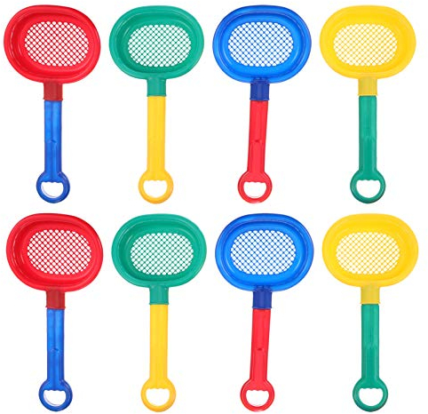 TOYANDONA 8Pcs Kunststoff Sand Sichter Schaufeln Siebe mit Lange Griff Bad Sandkasten Spielzeug für Kinder Sand Strand Garten Und Bad(Rot Blau Gelb & Grün)