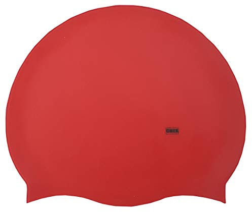 CHEX stretchig silikon unisex kvinnor män en del simmössa badmössa vanlig fluo mörk pastellfärger en storlek vuxna 8+ år lätt dra på badmössa (röd)