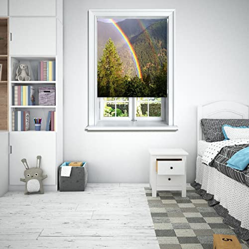 Lister Cartwright Photographic Blackout Roller Blinds For Bedroom Windows - (120 x 140 cm) Easy to Fit Polyester Roller Blinds For Windows With Child Safety Included - Forest Rainbow
