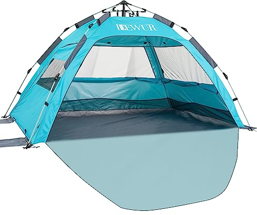 Dewur Strandmuschel 2-4 Personen Pop Up Strandzelt UPF 50+ UV Sonnenschutz Wasserdicht für Familien Strand Camping Garten, Blau