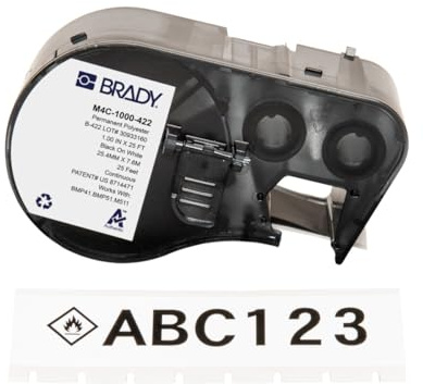 Brady Polyester Label Tape for Label Printer M410 & M510 - Self Adhesive Printer Labels - Multi-Purpose Polyester Labels - Black on White (25.40 mm x 7.62 m) - M4C-1000-422