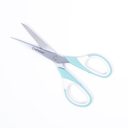 Craftelier - Universal Medium Stainless Steel Craft Scissors - Ergonomic Handle and Pointed Finish | Suitable for Left and Right Handers | Size: 16,51 cm - Colour: Turquoise and White