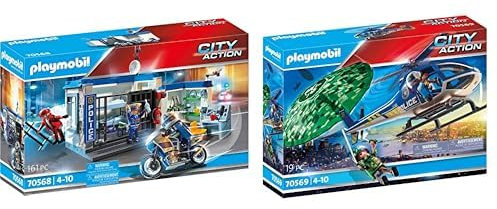 PLAYMOBIL City Action 70568 Polizei: Flucht aus dem Gefängnis, Für Kinder von 4 - 10 Jahre & City Action 70569 Polizei-Hubschrauber: Fallschirm-Verfolgung, Für Kinder von 4 - 10 Jahre