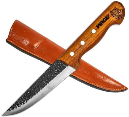 Pirge Elite Handgeschmiedet Schlachtermesser mit Lederscheide 14.5 cm Metzgermesser - Fleischermesser - Stechmesser - Exzellenter Schärfe Metzgermesser - Edelstahl Küchenmesser - Naturholz Griffdesign
