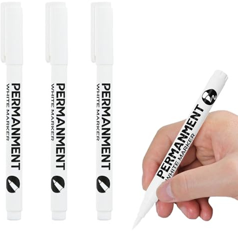 Sugeru 3 st vit stift, 2 mm, fänta acrylstifter, fin rund spets, 1 mm, vattenbaserade, lackstift vit, ljusbeständigt och vattenfast, för sten, keramik, glas, trå, canvas, nästan alla underlag