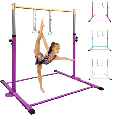 HomeSun Barra de gimnasia para niños, resistente, con anillos, barra horizontal para entrenamiento en casa, altura ajustable, 90-150 cm, dispositivo de entrenamiento hasta 100 kg, edad 3-15 (vertical