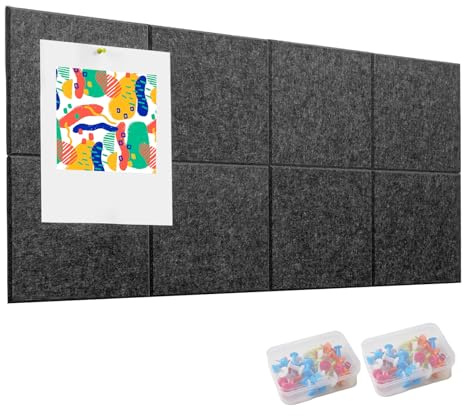 8 stycken anslagstavlor, filt självhäftande, 30 x 30 cm stor anslagstavla, självhäftande med anslagsnålar, dekorativ av filt, vikbar fototavla, planeringstavla, visionbräda för kontor, hem och barnrum