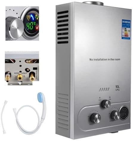 6L/8L Chauffe-Eau à Gaz GPL,16kW Chauffe Eau Instantané Gaz,Modes Hiver Et éTé,Protection Contre La Surchauffe,Avec Pomme De Douche Et Plomberie,Brûleur de Chaudière pour Camping,RV,Maison (6 L/min)