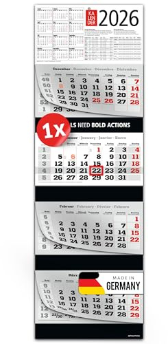 PRIMUS PRINT XXL Calendar 2026 - Multi-Block Wall Calendar - 4-Month Calendar - with Date Slider, Calendar for Hanging - Includes Holidays & Holidays - Various Designs - [1 x Calendar]