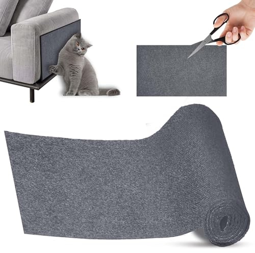 ZIENZENGYA Repmatta för katt, klösmatta, självhäftande, återanvändbar och kan skäras till, perfekt för soffor, möbler och väggar, lätt att applicera, sisal och matta (mörkgrå)