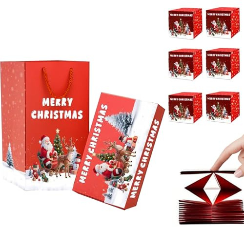 Surprise Gift Box Explosion for Money, Merry Christmas Folding Bouncing Gift Boxes, Pop-Up Money Explosion Gift Box for Birthday, Anniversary, Valentine, Proposal (Red, 6 count (Pack of 1))