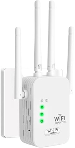 Repetidor WiFi 1200Mbit/s con 4 Antenas Externas, Amplificador Señal WiFi Doble Banda de 2.4 GHz y 5 GHz, 2 Ports Ethernet La Cobertura de la Señal del Amplificador WI-FI es Más Amplia
