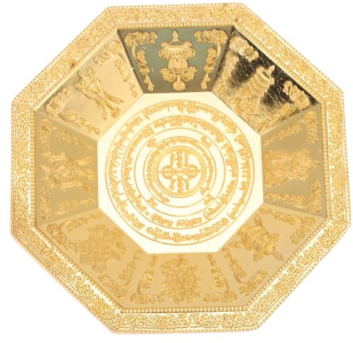 Abaodam Plato de Homenaje al Fuego Octogonal Dorado para Rituales Budistas, Cuenco de Ofrenda Base Trípode, Plato de Adoración del Templo para Exorcizar y Protección Espiritual,