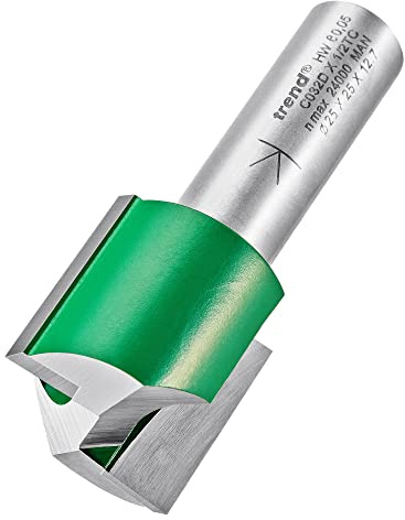 Trend CraftPro Straight Two Flute Router Cutter Bit, 1/2 Inch Shank, 25mm Cut Diameter & 25mm Cut Length, Tungsten Carbide Tipped, C032DX1/2TC