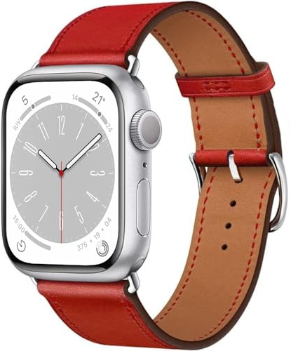 Estuyoya läderrem kompatibel med Apple Watch 41mm 40mm 38mm, (42mm-Serie 10), Fin läderarmband med fyrkantig spänne för män och kvinnor för iWatch Series 10 9 8 7 6 5 4 3 2 1 SE SE2