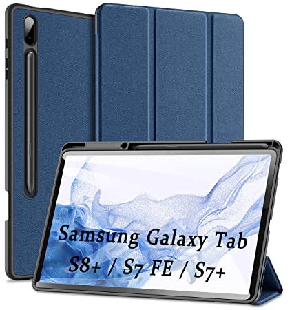 DUX DUCIS Hülle für Samsung Galaxy Tab S8 Plus (SM-X800 / X806)/ S7 FE / S7 Plus 12.4”, ltra Slim Cover TPU Ultra Leightweight Flip Hülle mit S Pen Halter, für Samsung Galaxy Tab S8+ / S7 FE, (Blau)