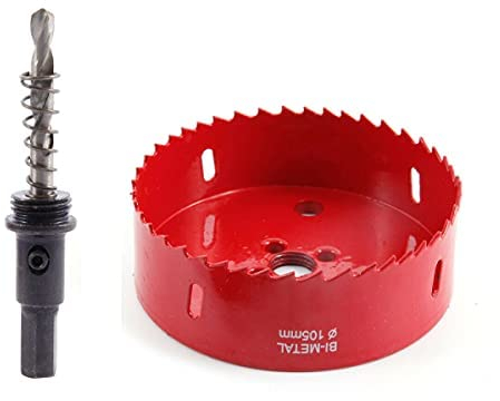 TUNEZ® Sierra perforadora M42 bimetálica con árbol hexagonal y brocas de metal centrado, kit de sierra de corona para madera, metal, yeso y chapa de hierro, tubo de plástico (105 MM)