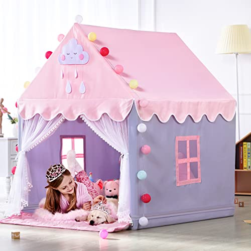 SISTICKER Kids Age 3+ Play Tents for Girls Large Fairy Playhouse for Kids Princess Castle Tent for Indoor Use Toddler Tent Children Play House (Grey)