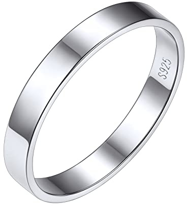Bestyle 3mm Sterling Silver Wedding Band Ring Men Women Minimalist Plain Knuckle Stacking Thumb Rings/Finger Rings for Boys Grils, Size 8
