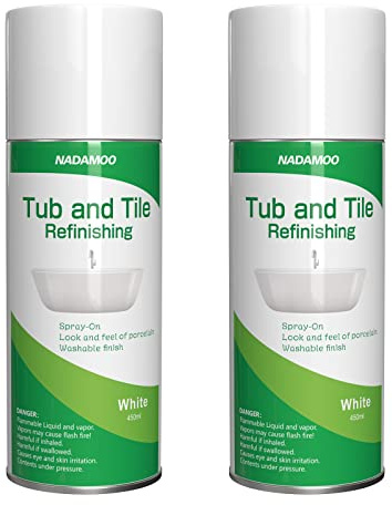 NADAMOO White Bathtub and Tile Refinishing Spray Paint Kit, 450ml (2 Pack), Semi-Gloss DIY Coating for Porcelain, Fiberglass, and Sinks