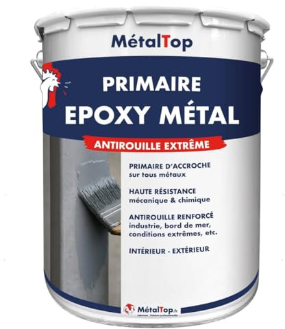 Metaltop - Primaire Epoxy Metal - Gris fenêtre - RAL 7040-1 L - Sous-couche antirouille à forte adhérence pour métaux courants