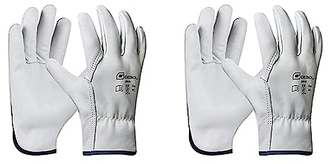 Gebol Driver | Arbeitshandschuhe aus Leder mit hoher Widerstandsfähigkeit | Lederhandschuhe für Herren | Größe L (Gr 9) | Weiß | 1 Paar (Packung mit 2)