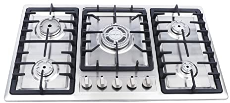 86 cm Placa de cocción a gas 5 fuegos, empotrable, gas natural/propano, acero inoxidable, electrodoméstico placa de gas (86 cm)