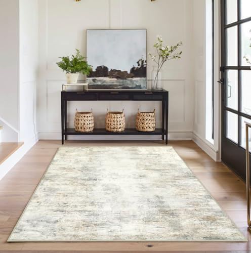 Capslpad Machine Washable Rug, Modern Abstract 3x5 Light Beige Rug, Low Pile Soft Non-Shedding Area Rug for Entryway, Bedside, Living Room, Hardwood Floor