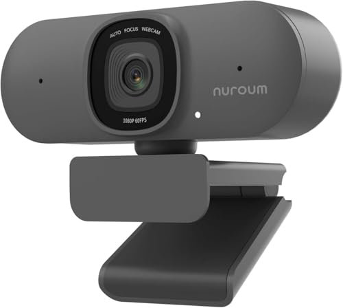 Nuroum V15-AF Webcam 2K Con Dos Micrófonos, 1080p 60fps Con Cancelación de Ruido, 75° Gran Angular, Automático, Cámara Web USB Plug&Play Para Conferencia/Videollamada/Windows/Mac/Zoom