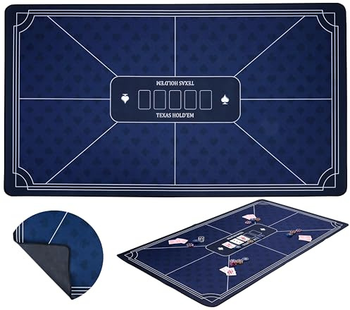 Tapis de Poker Texas Hold’em 140 x 80 cm Bleu – Tapis de Jeux de Cartes