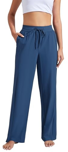 Pioneer Camp Pantalones largos de verano para mujer con protección solar UPF100+, ligeros, transpirables, cintura elástica con bolsillos con cordón, azul oscuro, S